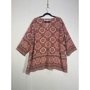 Boho Medallion Print Violet + Claire Blouse Women 2X Pink